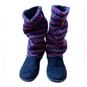Keen Black Suede Boots Striped Knit Leg Warmer Top sz 7